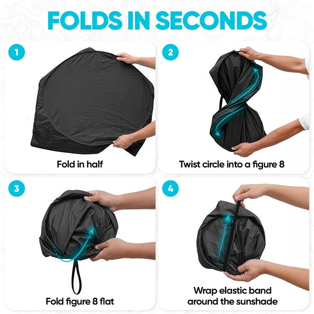 Alt view image 7 of 7 - Windshield Sun Shade - Sunshade for Car Windshield - 240T Polyester | Foldable Window Shade | Heat & UV Shield | Storage Bag