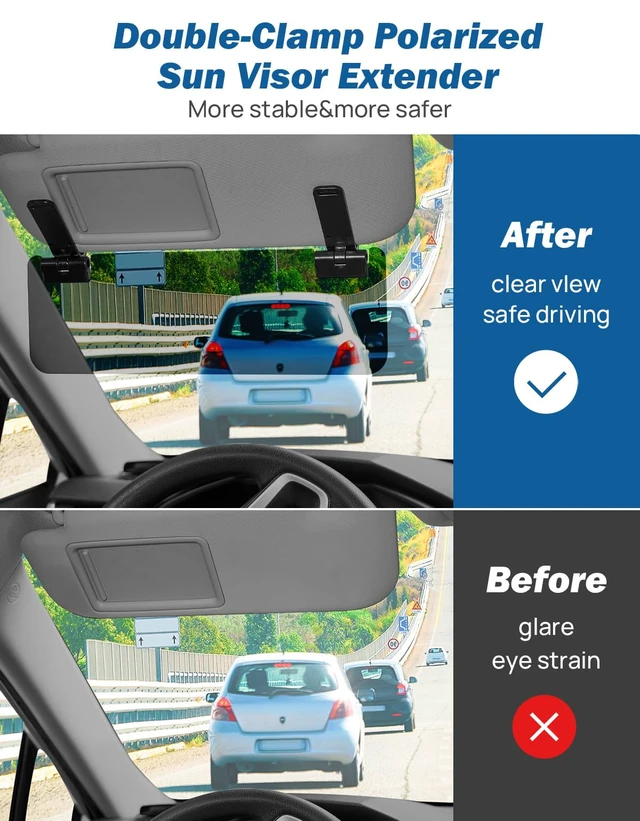 Alt view image 2 of 7 - Sun Visor Extender for Cars, Polarized Sun Visor Extender Universal Sun Blocker UV400, Adjustable Visor Extension for Car Visor,Double-Clip,Anti Glare Stray Light