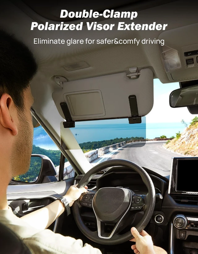 Alt view image 7 of 7 - Sun Visor Extender for Cars, Polarized Sun Visor Extender Universal Sun Blocker UV400, Adjustable Visor Extension for Car Visor,Double-Clip,Anti Glare Stray Light