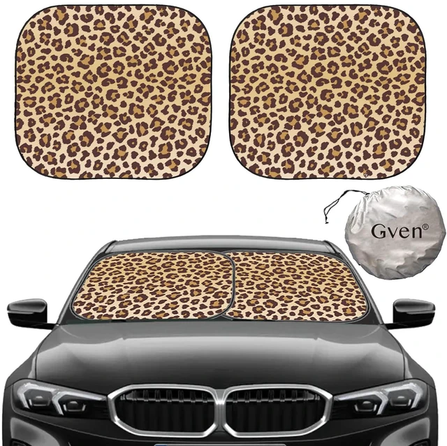 Main image of Windshield Sun Shade 2pcs with Bonus Car Sunshade for Front Window Shades 2025 Technology Reflect UV and Heat Sun Visor Automotive Interior Sun Protection (Leopard, M)
