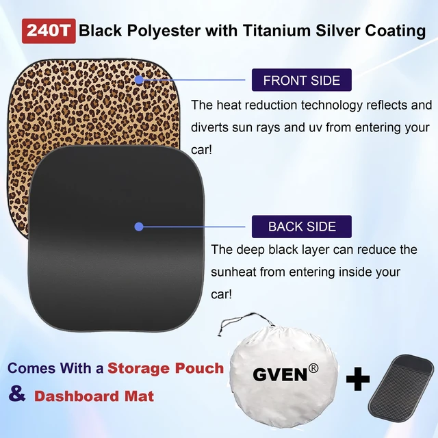 Alt view image 3 of 6 - Windshield Sun Shade 2pcs with Bonus Car Sunshade for Front Window Shades 2025 Technology Reflect UV and Heat Sun Visor Automotive Interior Sun Protection (Leopard, M)