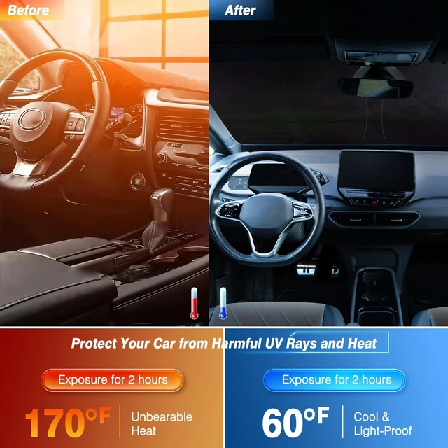 Alt view image 2 of 6 - Windshield Sun Shade, Car Sun Shade Windshield with Storage Bag 55"X32" | Windshield Sun Shade Foldable Keeps Interior Cool, Foldable Sunshade for Car Windshield with Storage Bag for Cars, SUVs