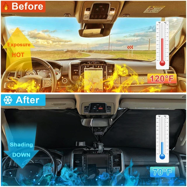 Alt view image 2 of 7 - Premium Windshield Sun Shade for 2019-2025 2026 Dodge RAM 1500, Reflective 310T Material Front Window Sun Visor Blocks UV Rays Foldable Sunshade