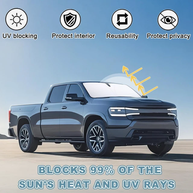 Alt view image 3 of 7 - Premium Windshield Sun Shade for 2019-2025 2026 Dodge RAM 1500, Reflective 310T Material Front Window Sun Visor Blocks UV Rays Foldable Sunshade