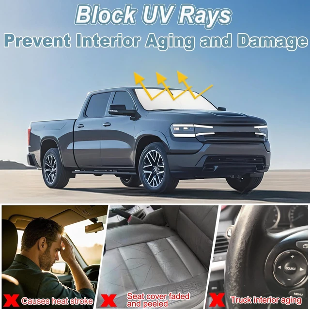 Alt view image 5 of 7 - Premium Windshield Sun Shade for 2019-2025 2026 Dodge RAM 1500, Reflective 310T Material Front Window Sun Visor Blocks UV Rays Foldable Sunshade