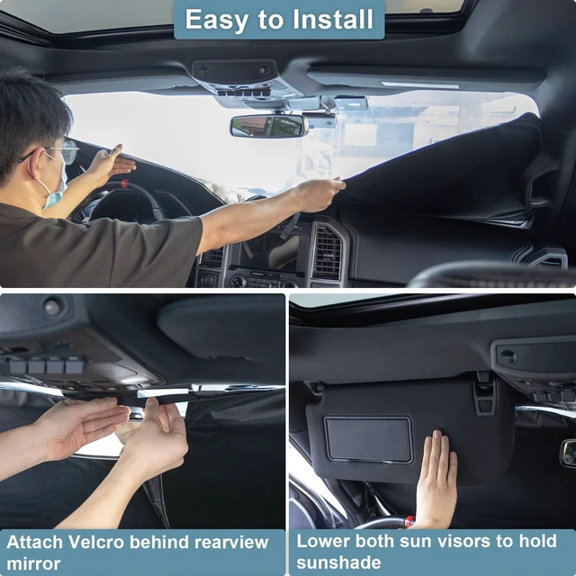 Alt view image 7 of 7 - Premium Windshield Sun Shade for 2019-2025 2026 Dodge RAM 1500, Reflective 310T Material Front Window Sun Visor Blocks UV Rays Foldable Sunshade
