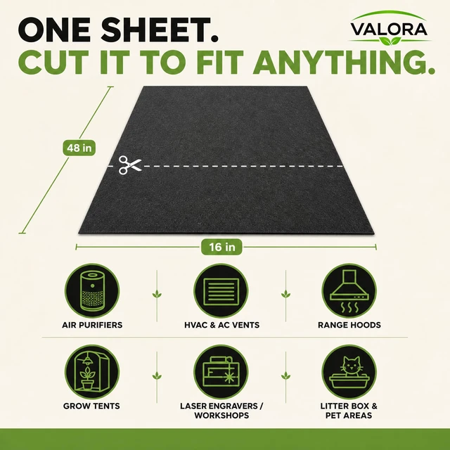 Alt view image 5 of 7 - Premium Coconut Carbon Filter 16x48 Inch Air Purifier Pre Filter | Cut-to-Fit Sheet, Odor Control, HVAC Vents, Air Purifiers, 5MM Thick