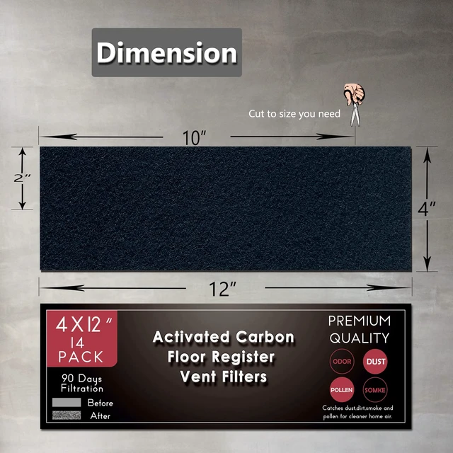Alt view image 3 of 4 - Carbon Filters 4"x12" Activated Charcoal Vent Floor Heater Pre-Filter Sheet | 4x12 Inch FIlter Work in Home Air Purifier, HVAC Register, Ceiling, Furnace 6-Pack (Black)
