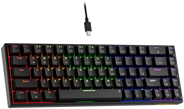 Main image of GM682 Wired Mechanical Keyboard,60% Percent Gaming Keyboard | Wired Mechanical Keyboard,60% Percent Gaming Keyboard,LED Backlit,Compact,USB C,Custom,Ergonomic,Mini,PC,Black,Red Switch