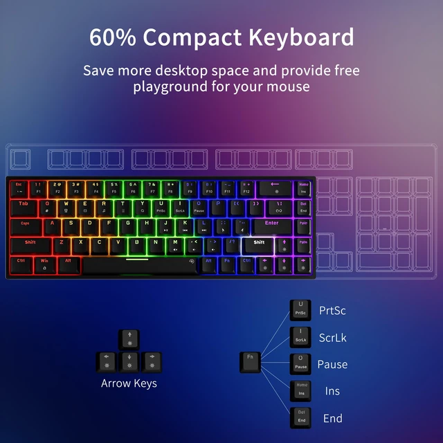 Alt view image 2 of 7 - GM682 Wired Mechanical Keyboard,60% Percent Gaming Keyboard | Wired Mechanical Keyboard,60% Percent Gaming Keyboard,LED Backlit,Compact,USB C,Custom,Ergonomic,Mini,PC,Black,Red Switch
