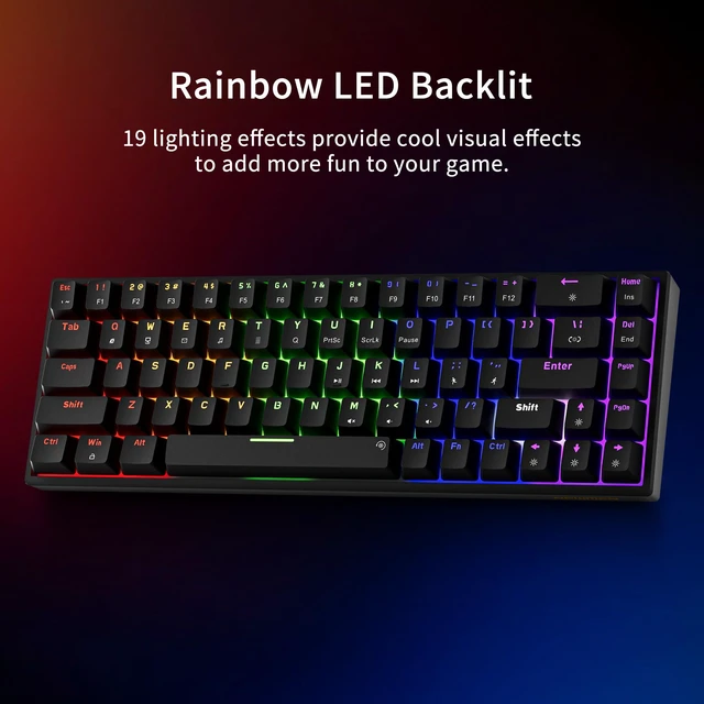 Alt view image 3 of 7 - GM682 Wired Mechanical Keyboard,60% Percent Gaming Keyboard | Wired Mechanical Keyboard,60% Percent Gaming Keyboard,LED Backlit,Compact,USB C,Custom,Ergonomic,Mini,PC,Black,Red Switch