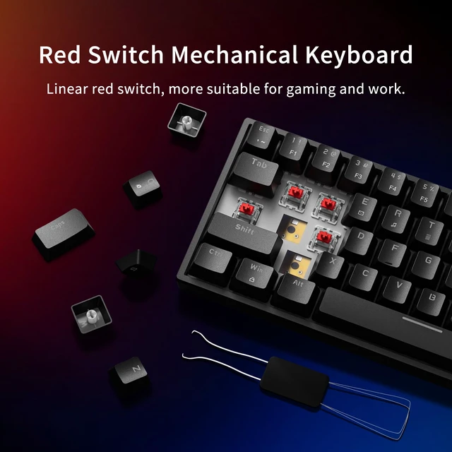 Alt view image 4 of 7 - GM682 Wired Mechanical Keyboard,60% Percent Gaming Keyboard | Wired Mechanical Keyboard,60% Percent Gaming Keyboard,LED Backlit,Compact,USB C,Custom,Ergonomic,Mini,PC,Black,Red Switch