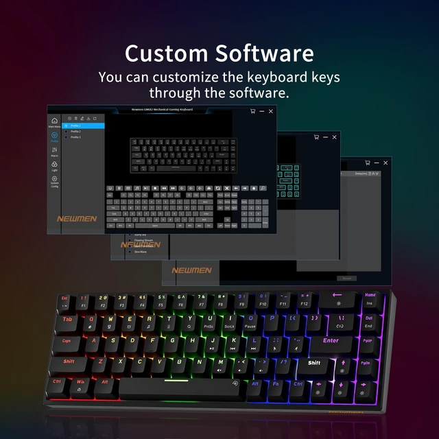 Alt view image 5 of 7 - GM682 Wired Mechanical Keyboard,60% Percent Gaming Keyboard | Wired Mechanical Keyboard,60% Percent Gaming Keyboard,LED Backlit,Compact,USB C,Custom,Ergonomic,Mini,PC,Black,Red Switch