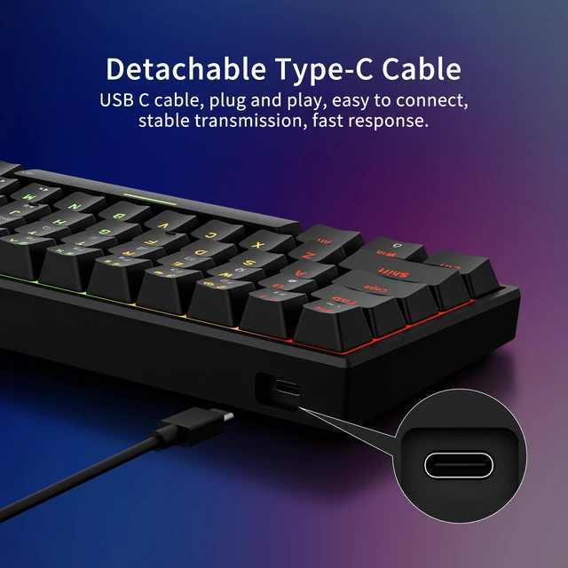 Alt view image 6 of 7 - GM682 Wired Mechanical Keyboard,60% Percent Gaming Keyboard | Wired Mechanical Keyboard,60% Percent Gaming Keyboard,LED Backlit,Compact,USB C,Custom,Ergonomic,Mini,PC,Black,Red Switch