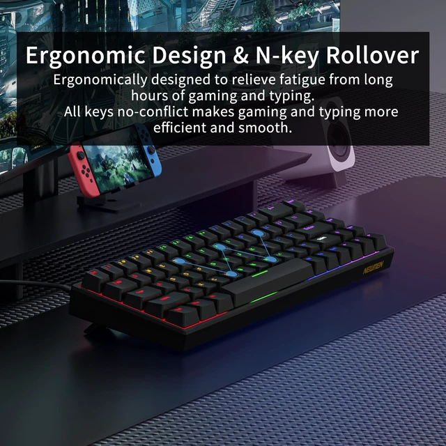 Alt view image 7 of 7 - GM682 Wired Mechanical Keyboard,60% Percent Gaming Keyboard | Wired Mechanical Keyboard,60% Percent Gaming Keyboard,LED Backlit,Compact,USB C,Custom,Ergonomic,Mini,PC,Black,Red Switch
