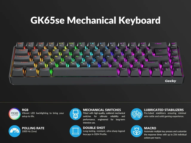 Alt view image 4 of 7 - GK65 SE 65% | Mechanical Gaming Keyboard | 68 Keys Multi Color RGB LED Backlit for PC/Mac Gamer | ANSI US American Layout (Black, Mechanical Speed Silver)