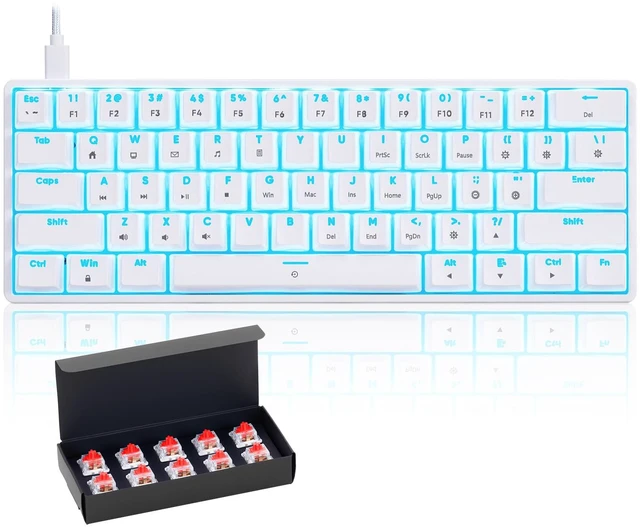 Main image of 60% Mechanical Keyboard Gaming RGB Backlit with app Compact 61 Key Portable Mini Keyboard Blue MX Switch Compatible with Windows iMac Laptop PC Computer Office Gamer (White, red Switch)