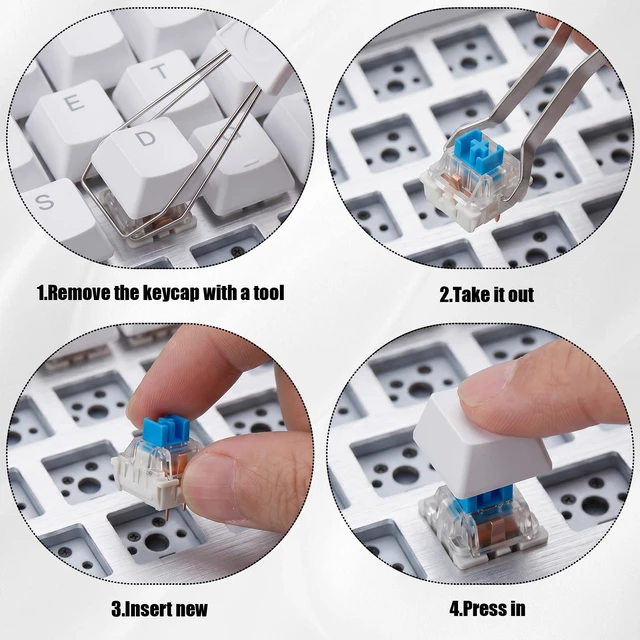 Alt view image 6 of 7 - 50 Pieces Blue Mechanical Keyboard Switch Keyboard Clickers 3 Pin Pre Lubricated Clicky Key Switches Dustproof Waterproof Keyboard Keys with Puller and Brush for Mechanical Gaming Keyboard