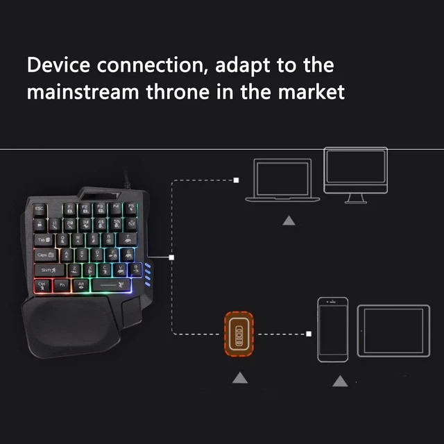 Alt view image 3 of 7 - One-Handed Gaming Keyboard, Wired RGB Mechanical Keyboard with 35 Keys, Ergonomic Palm Rest for PC Mobile
