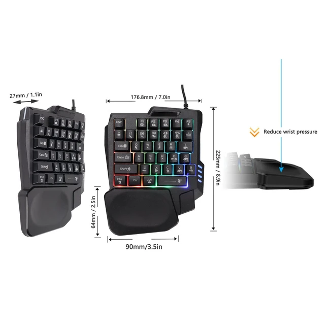 Alt view image 7 of 7 - One-Handed Gaming Keyboard, Wired RGB Mechanical Keyboard with 35 Keys, Ergonomic Palm Rest for PC Mobile