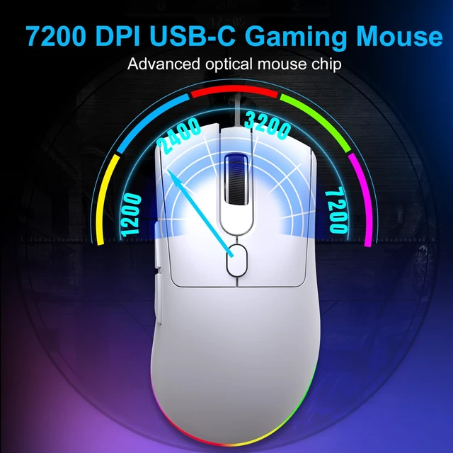 Alt view image 3 of 6 - Wired USB C Gaming Mice,7200DPI,Ergonomic Mouse with RGB Backlit for Apple MacBook,Computer or Laptops with Type C Port-White