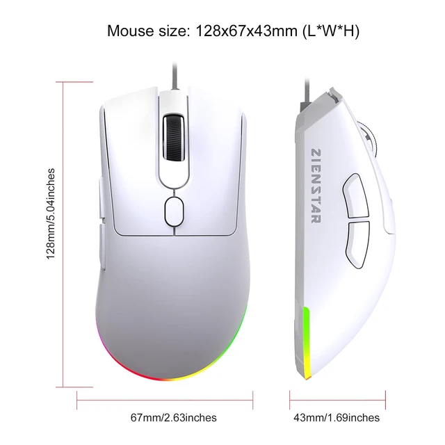 Alt view image 6 of 6 - Wired USB C Gaming Mice,7200DPI,Ergonomic Mouse with RGB Backlit for Apple MacBook,Computer or Laptops with Type C Port-White