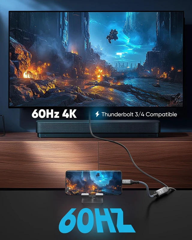 Alt view image 3 of 7 - USB C to HDMI Adapter for Home Office (4K@60Hz) for Laptop | Thunderbolt 5/4/3 Support, High-Speed Type C to HDMI Braided Adapter Compatible for MacBook Neo, iPhone 18/17 Pro/Max, iPad