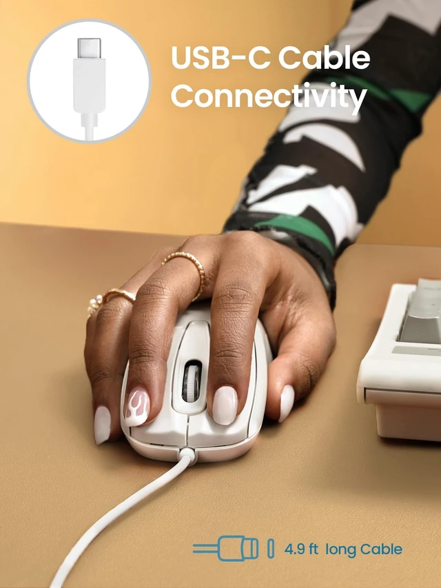 Alt view image 2 of 7 - PERIMICE-209CW USB Type C Wired Optical Mouse - 4.9 Ft Cable - 1000 DPI - White