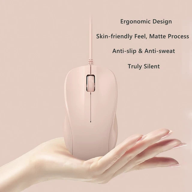 Alt view image 5 of 7 - USB Silent Wired Computer Mouse with Easy Click for Office and Home, 1200DPI, Premium and Portable, Compatible with Windows PC, Laptop, Desktop, Notebook (Pink)