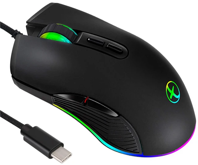 Main image of Wired Type C Mouse Gaming Mice 3200 DPI for USB Type C Device Black | Wired Mouse Ergonomic 4 RGB Backlight Compatible with Matebook, Chromebook, Windows, Laptop and More USB Type C Devices