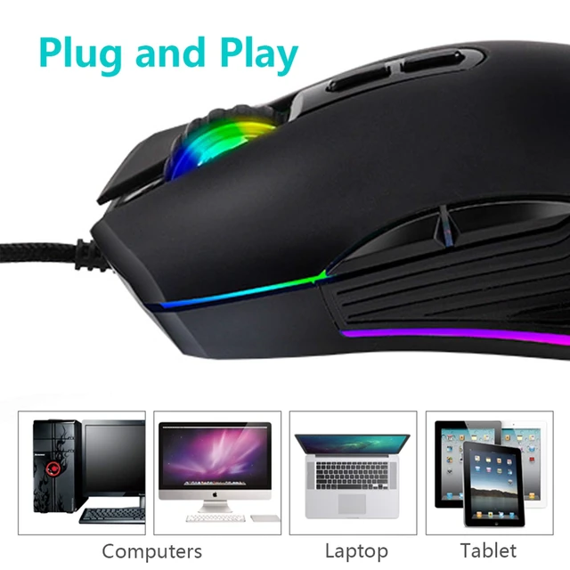 Alt view image 2 of 7 - Wired Type C Mouse Gaming Mice 3200 DPI for USB Type C Device Black | Wired Mouse Ergonomic 4 RGB Backlight Compatible with Matebook, Chromebook, Windows, Laptop and More USB Type C Devices