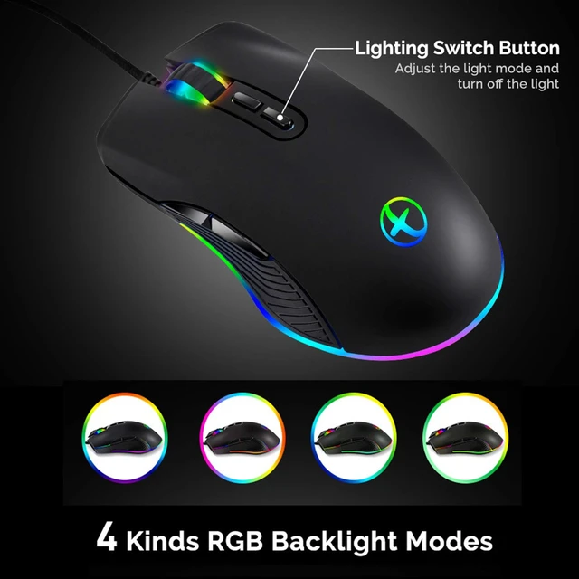 Alt view image 5 of 7 - Wired Type C Mouse Gaming Mice 3200 DPI for USB Type C Device Black | Wired Mouse Ergonomic 4 RGB Backlight Compatible with Matebook, Chromebook, Windows, Laptop and More USB Type C Devices