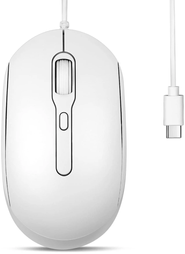 Main image of PERIMICE-222CW USB Type C Wired Optical Mouse, Adjustable DPI 1200/1600/2000, Silent Click, 5.9 Ft Cable, Compatible with Tablets Laptops PCs, White