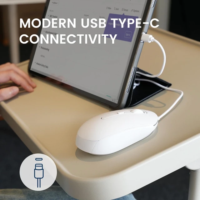 Alt view image 2 of 7 - PERIMICE-222CW USB Type C Wired Optical Mouse, Adjustable DPI 1200/1600/2000, Silent Click, 5.9 Ft Cable, Compatible with Tablets Laptops PCs, White