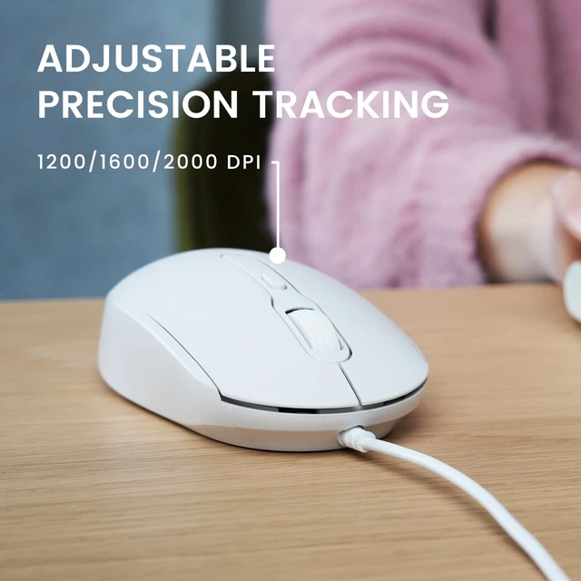 Alt view image 6 of 7 - PERIMICE-222CW USB Type C Wired Optical Mouse, Adjustable DPI 1200/1600/2000, Silent Click, 5.9 Ft Cable, Compatible with Tablets Laptops PCs, White