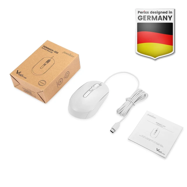 Alt view image 7 of 7 - PERIMICE-222CW USB Type C Wired Optical Mouse, Adjustable DPI 1200/1600/2000, Silent Click, 5.9 Ft Cable, Compatible with Tablets Laptops PCs, White