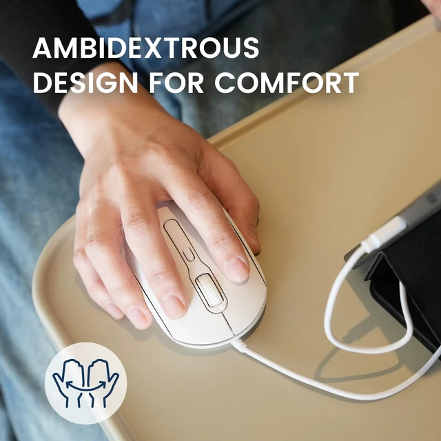 Alt view image 5 of 7 - PERIMICE-222CW USB Type C Wired Optical Mouse, Adjustable DPI 1200/1600/2000, Silent Click, 5.9 Ft Cable, Compatible with Tablets Laptops PCs, White