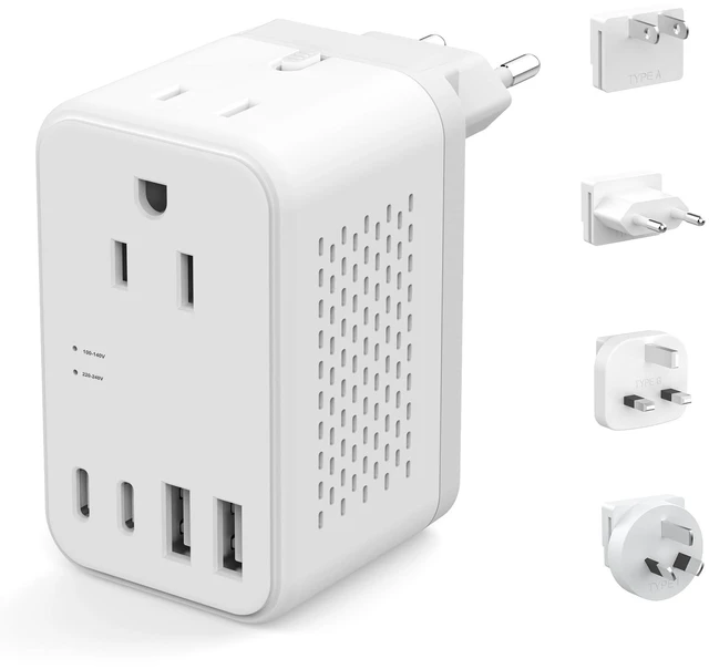 Main image of 2000W 220V to 110V Voltage Converter US to Europe, Power Converter with Type C, A, G, I Plugs, 2 USB C & 2 USB A Ports, European Travel Converter for Hair Dryer, Curling Iron, Straightener, Chargers