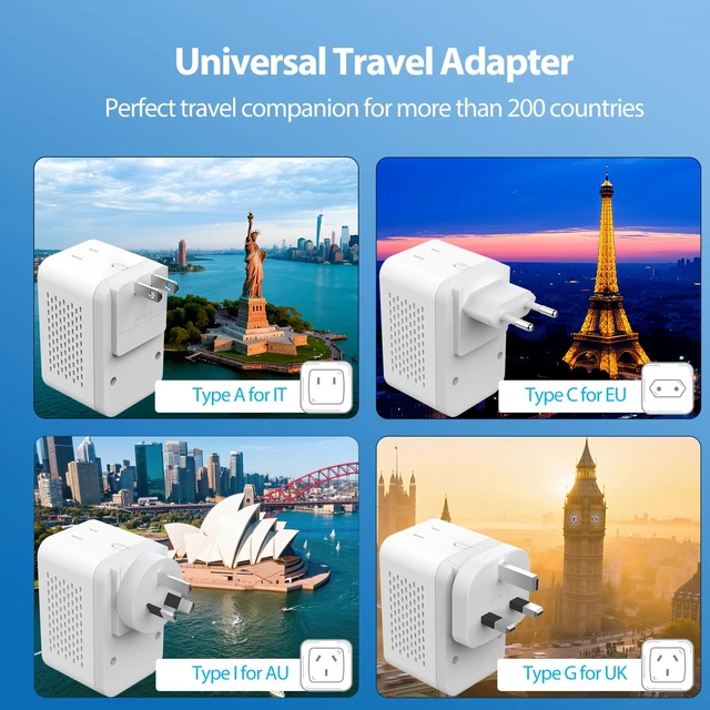 Alt view image 4 of 7 - 2000W 220V to 110V Voltage Converter US to Europe, Power Converter with Type C, A, G, I Plugs, 2 USB C & 2 USB A Ports, European Travel Converter for Hair Dryer, Curling Iron, Straightener, Chargers