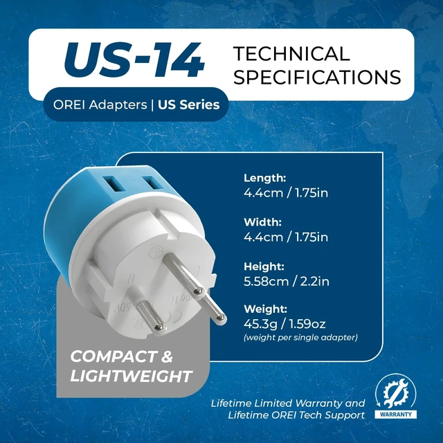 Alt view image 5 of 7 - Israel, Palestine Power Plug Adapter with 2 USA Inputs - Travel 3 Pack - Type H (US-14) Safe Grounded Use with Cell Phones, Laptop, Camera Chargers, CPAP, and More