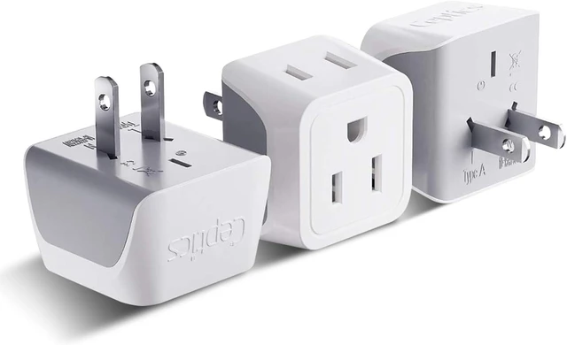 Main image of Japan, Philippines Travel Adapter Plug- USA 3 Pin Polarized to 2 Prong Unpolarized - Type A (3 Pack) - Dual Inputs - Ultra Compact - Perfect for Cell Phones, Tablet, Camera Chargers (CT-6)