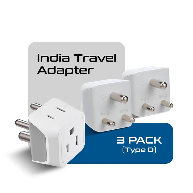 Alt view image 2 of 7 - US to India Plug Adapter works in Nepal, Maldives, Pakistan, India Power Adapter, Dual USA Input, Grounded Travel Adapter for Indian plug, Perfect for Phones, Laptop Chargers, 3 Pack (CT-10)