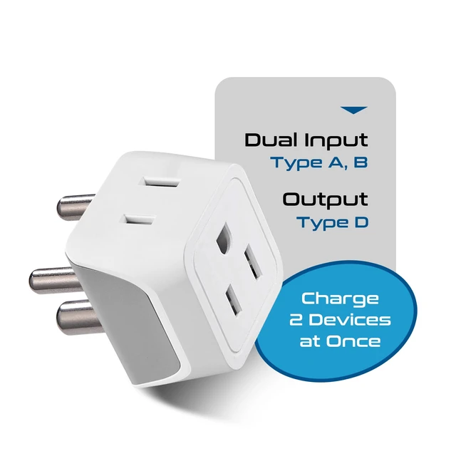 Alt view image 3 of 7 - US to India Plug Adapter works in Nepal, Maldives, Pakistan, India Power Adapter, Dual USA Input, Grounded Travel Adapter for Indian plug, Perfect for Phones, Laptop Chargers, 3 Pack (CT-10)