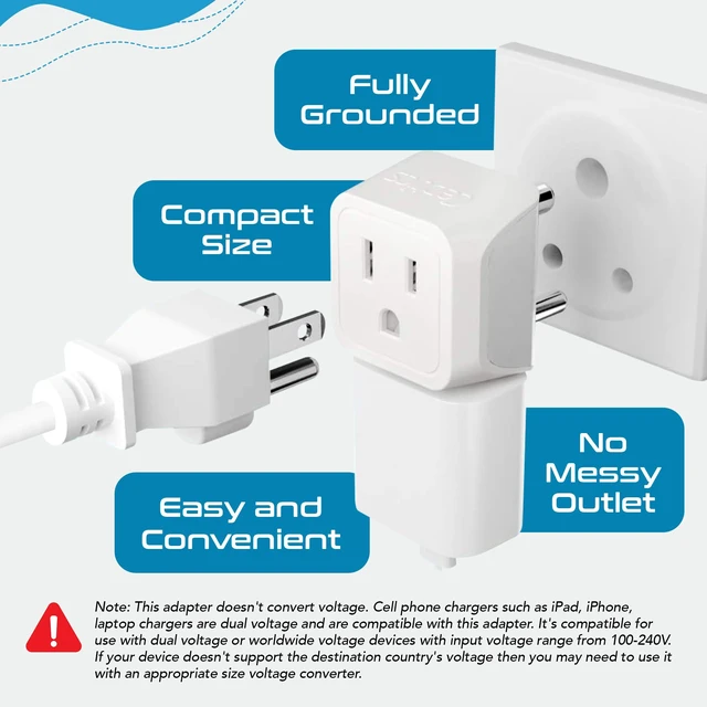 Alt view image 5 of 7 - US to India Plug Adapter works in Nepal, Maldives, Pakistan, India Power Adapter, Dual USA Input, Grounded Travel Adapter for Indian plug, Perfect for Phones, Laptop Chargers, 3 Pack (CT-10)