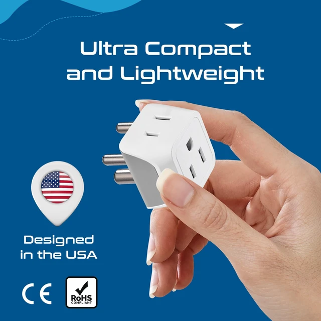 Alt view image 6 of 7 - US to India Plug Adapter works in Nepal, Maldives, Pakistan, India Power Adapter, Dual USA Input, Grounded Travel Adapter for Indian plug, Perfect for Phones, Laptop Chargers, 3 Pack (CT-10)