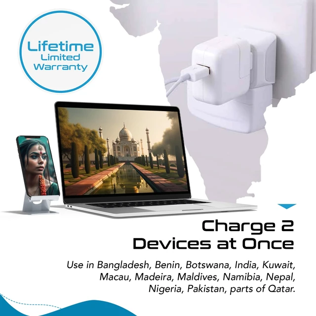 Alt view image 7 of 7 - US to India Plug Adapter works in Nepal, Maldives, Pakistan, India Power Adapter, Dual USA Input, Grounded Travel Adapter for Indian plug, Perfect for Phones, Laptop Chargers, 3 Pack (CT-10)