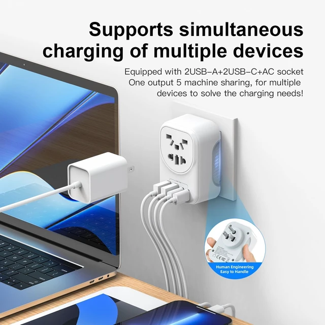 Alt view image 2 of 7 - World to US Canada Travel Plug Adapter, Universal Travel Adapter | Europe/China/Japan/Australia/UK to USA Power Adapter with 2 USB A and 2 USB C Ports, Wall Outlet Power Charger (1 Pack)