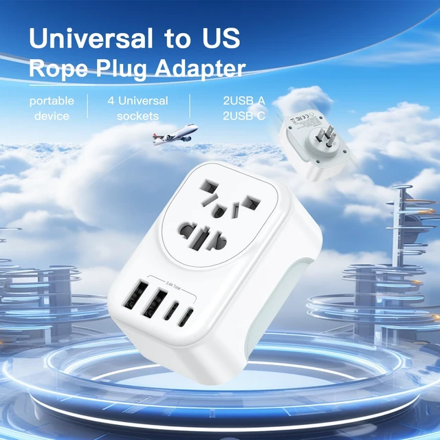 Alt view image 3 of 7 - World to US Canada Travel Plug Adapter, Universal Travel Adapter | Europe/China/Japan/Australia/UK to USA Power Adapter with 2 USB A and 2 USB C Ports, Wall Outlet Power Charger (1 Pack)