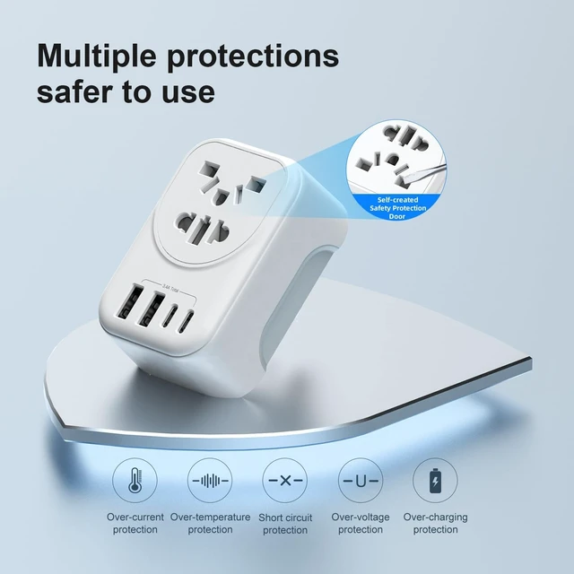 Alt view image 7 of 7 - World to US Canada Travel Plug Adapter, Universal Travel Adapter | Europe/China/Japan/Australia/UK to USA Power Adapter with 2 USB A and 2 USB C Ports, Wall Outlet Power Charger (1 Pack)