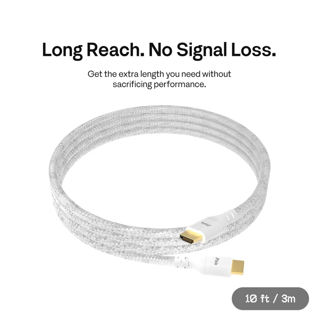 Alt view image 6 of 7 - White 8K HDMI 2.1 Cable HDMI-to-HDMI Certified Ultra High Speed 10FT 8K 60Hz 4K 120Hz Nylon Braided Gold Plated Connector Anti-Breakage HDR10+ DTS eARC HDCP Dolby Compatible